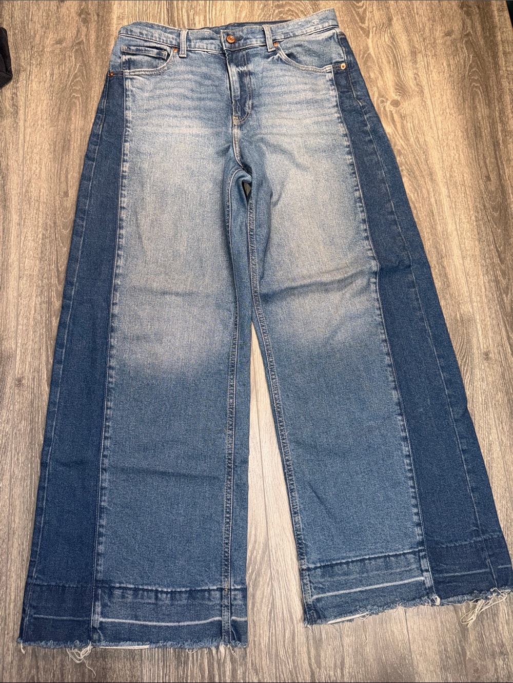 GAP High Rise Stride Two-Tone Wide Leg Jeans in Light and Dark Blue 31/12R